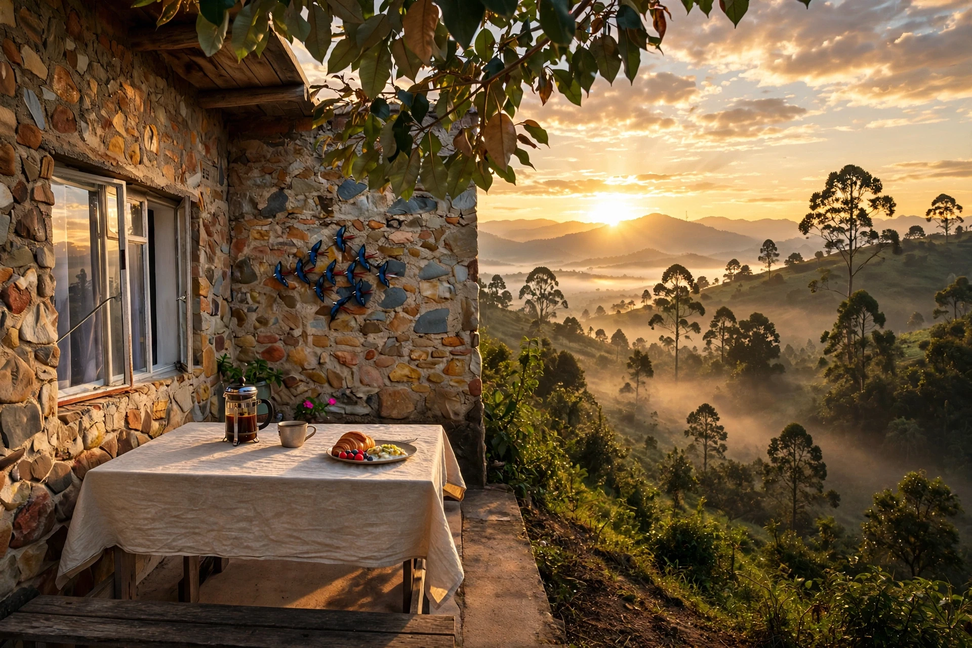 Sunrise view over the Chimanimani valley from a patio